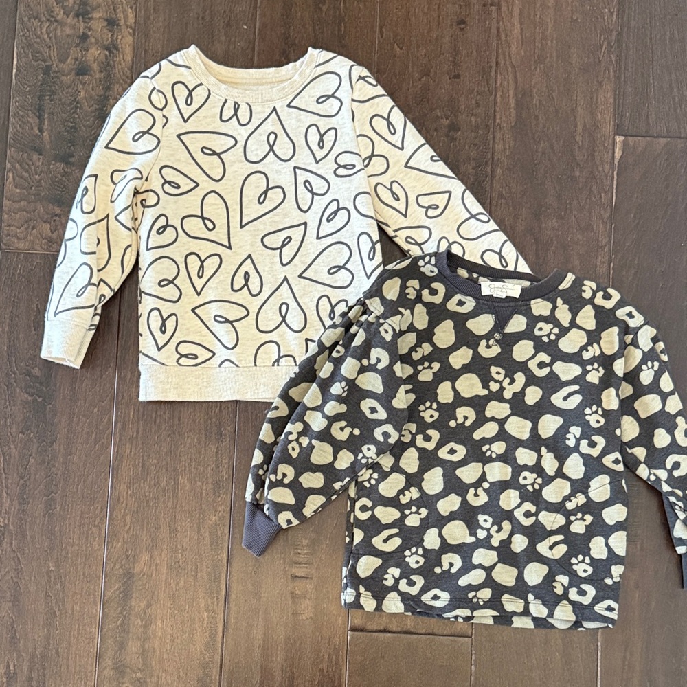 Bundle Kids Long-Sleeve Sweatshirts- Neutral Heart & Leopard Prints!